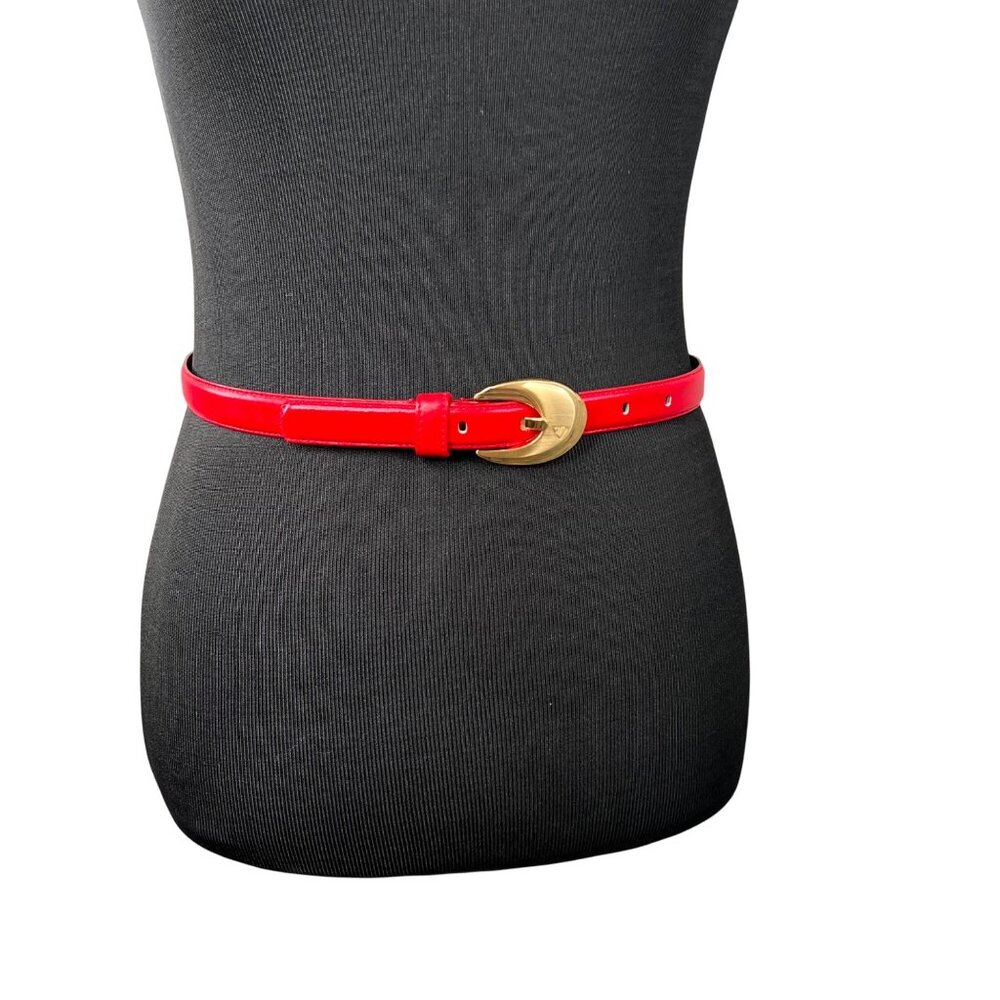 Liz Claiborne Red Skinny Belt with Gold Buckle